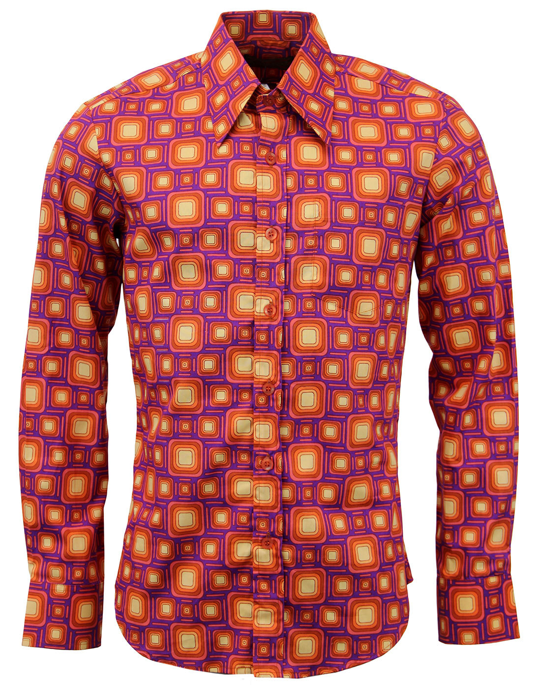 CHENASKI Box Tops Retro 70s Indie Geometric Pattern Shirt Violet