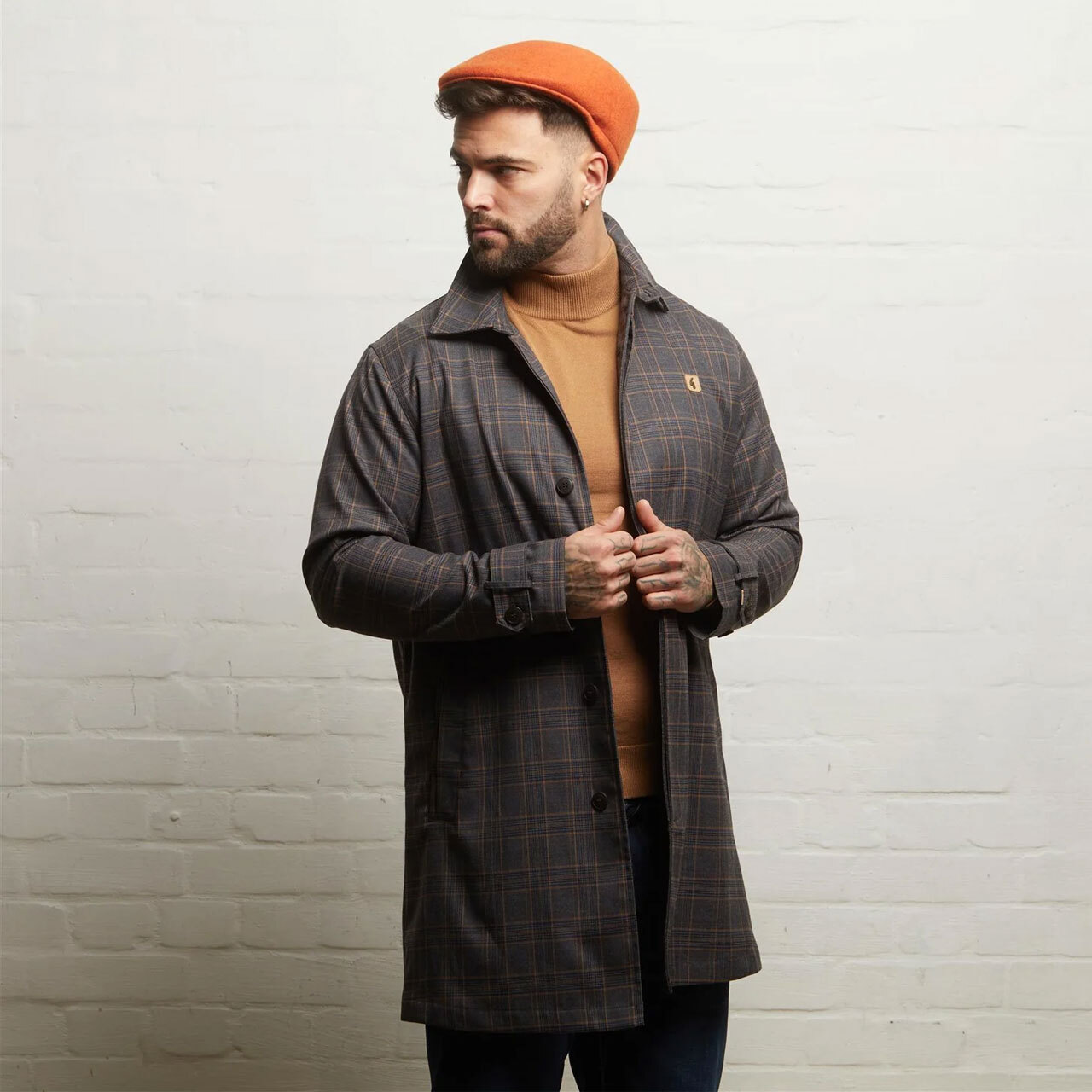 Gabicci Vintage Houghton Check Twill Mac Coat in Charcoal