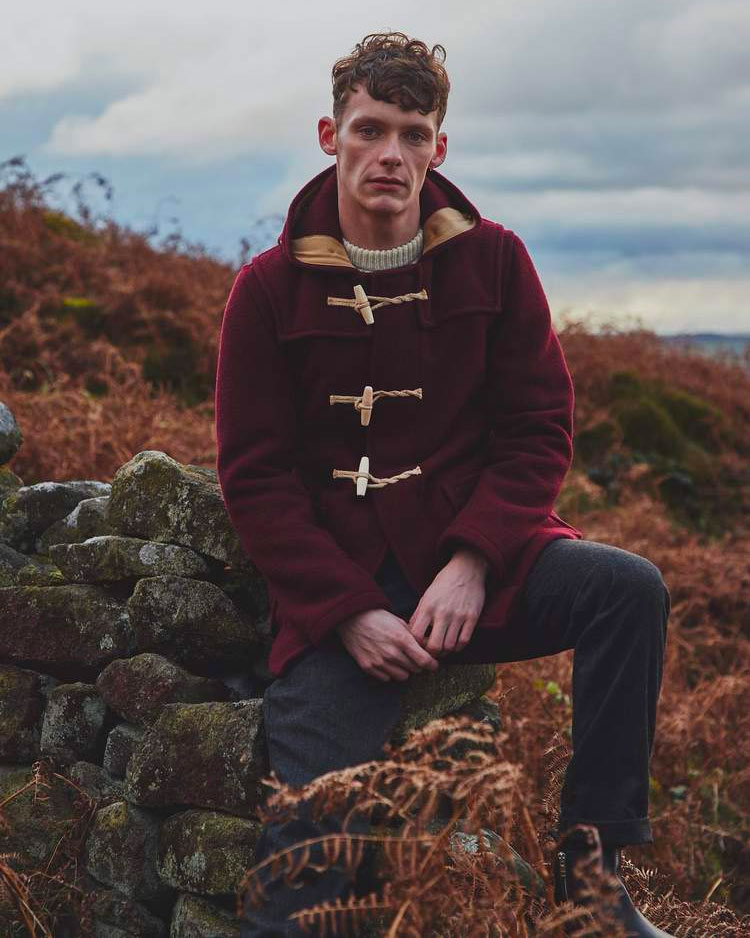 Gloverall Burgundy Duffle Coat Lifestyle