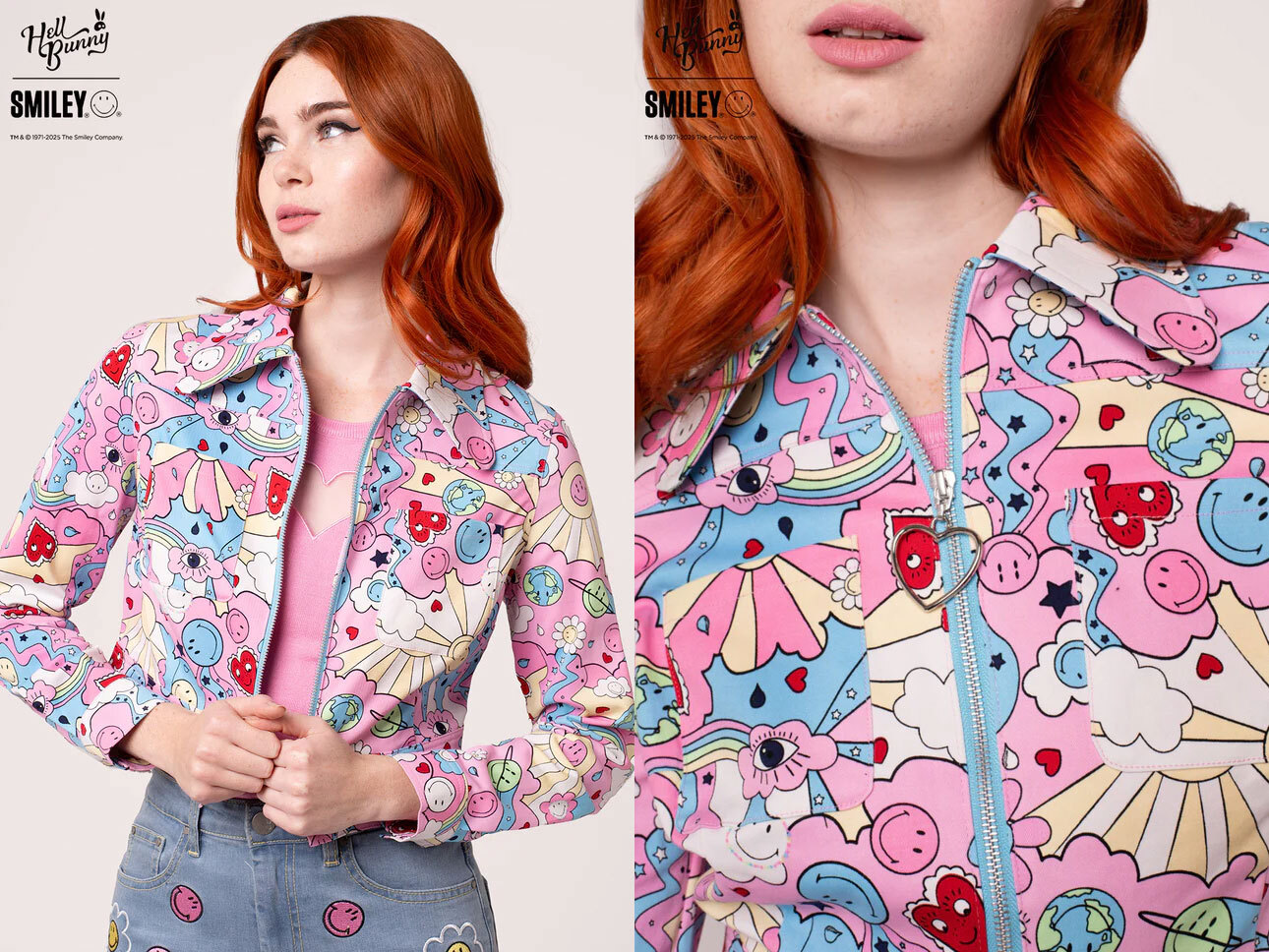 Model wearing Hell Bunny x Smiley Loulou Cropped Jacket