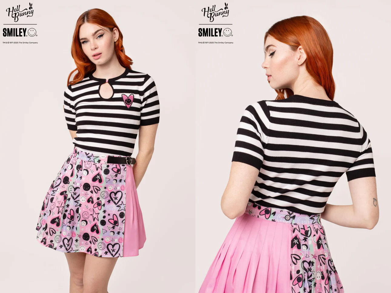 Model wearing Hell Bunny x Smiley Robbie Striped Top