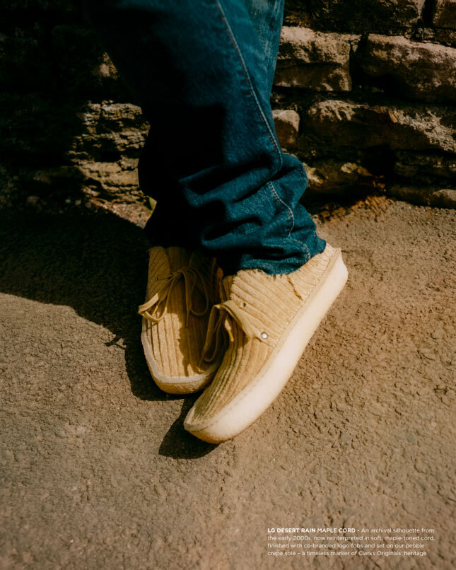 Liam Gallagher x Clarks Originals. Close up of Liam Gallagher wearing Clarks Originals Desert Rain Shoes