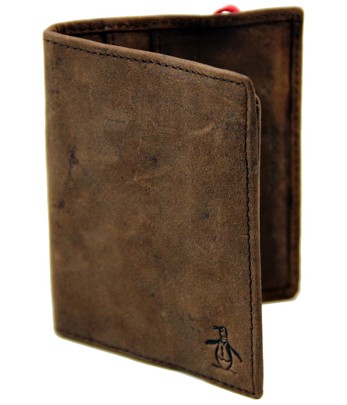 ORIGINAL PENGUIN Retro Leather Bi Fold Wallet in Tan
