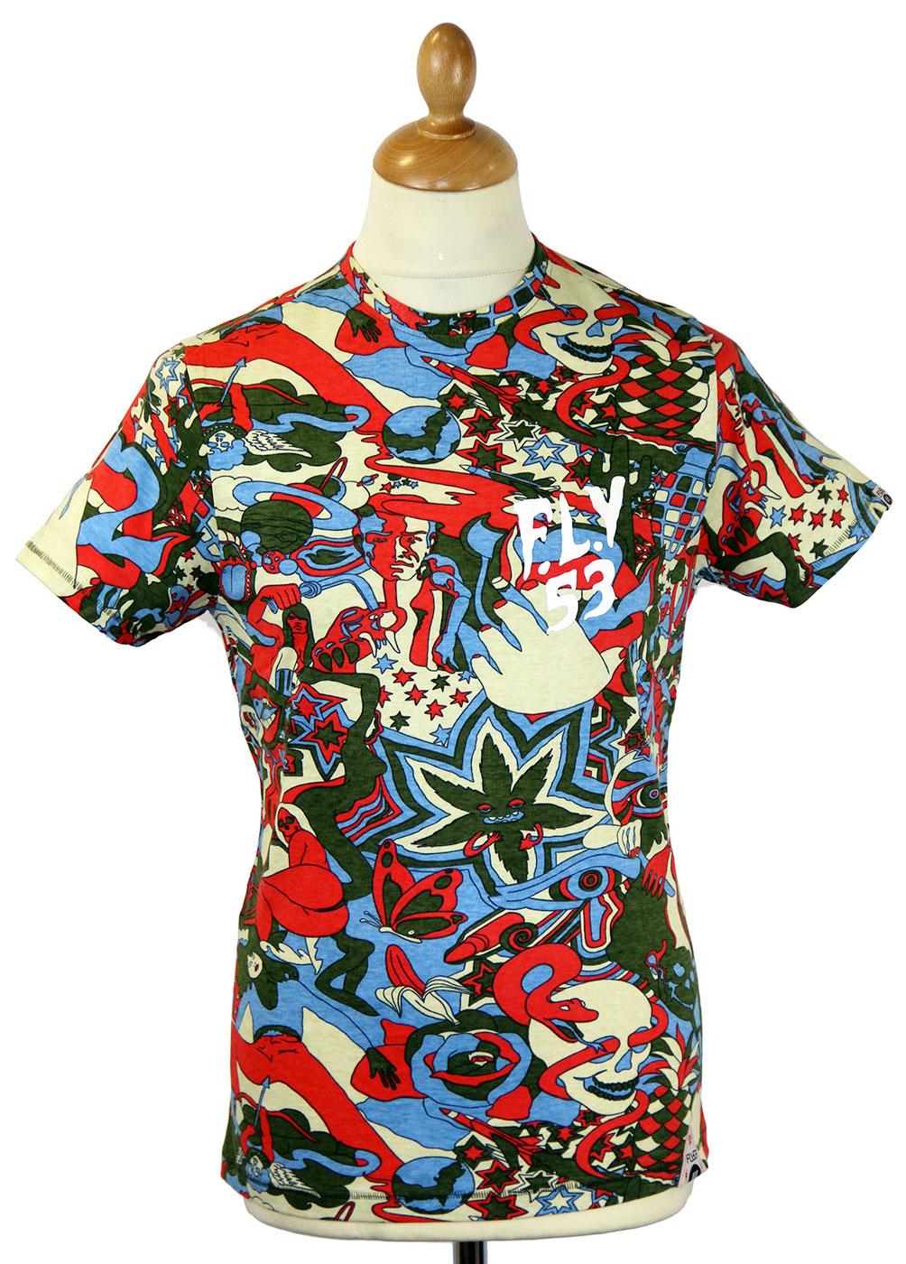 FLY53 Wolfe Retro 60s Psychedelic Graphic Print T-shirt Ecru
