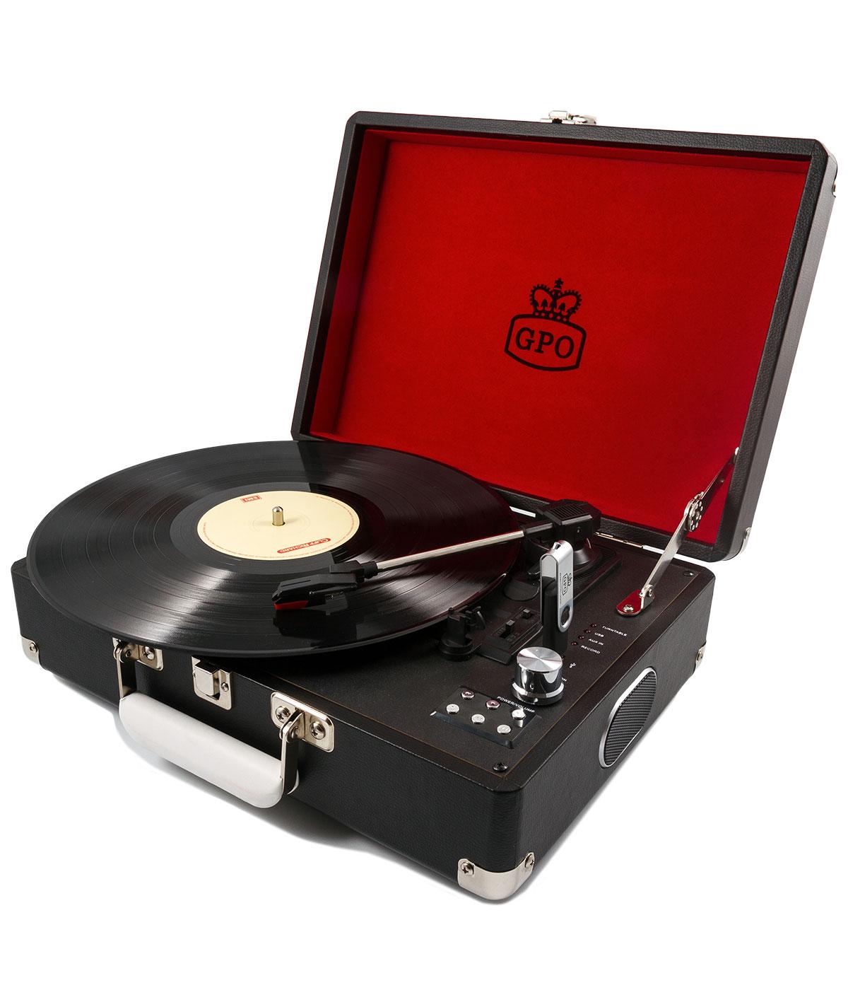 GPO RETRO 1960s Mod Attache Case Vinyl Record Player in Black