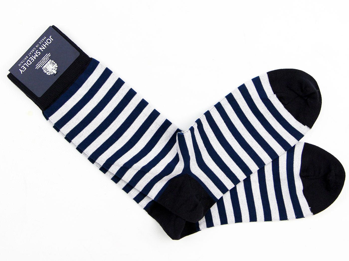 John Smedley Men's Retro Mod 60s Stripe Socks in Navy/Blue