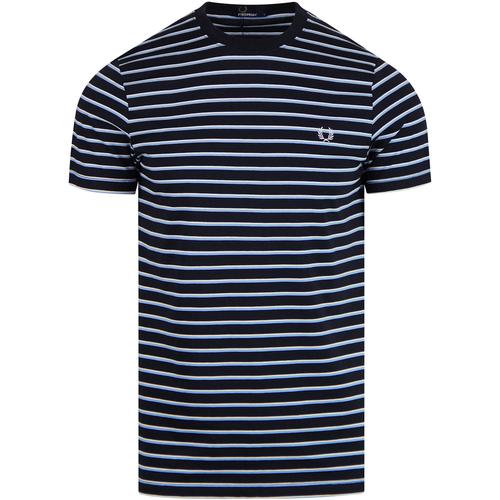 FRED PERRY Retro Fine Stripe Crew Neck T-Shirt in Navy