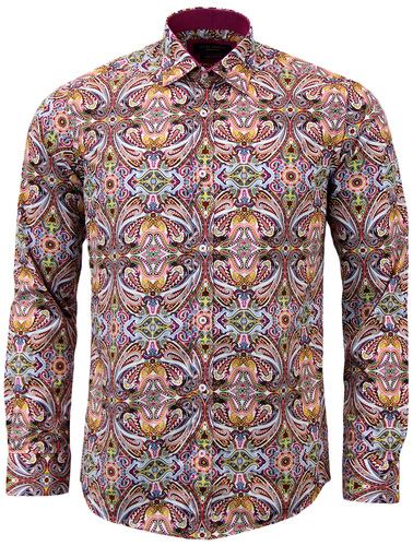 GUIDE LONDON Retro 1960s Mod Psychedelic Paisley Mod Shirt White