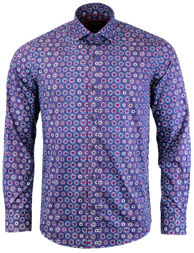 GUIDE LONDON Sixties Psychedelic Pattern Mod Retro Shirt in Blue