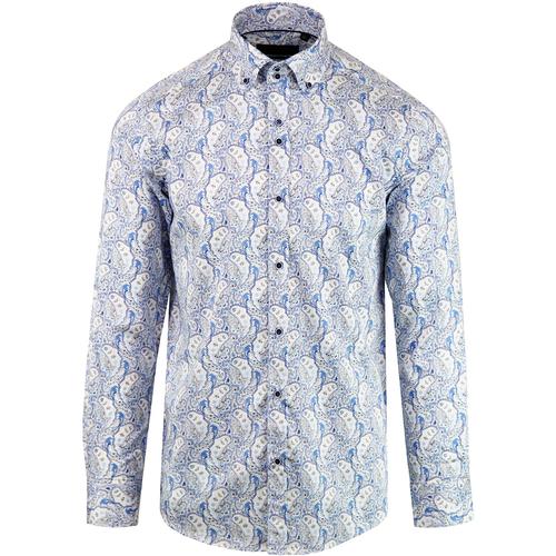 GUIDE LONDON Men's Retro Mod Paisley Dress Shirt in Blue