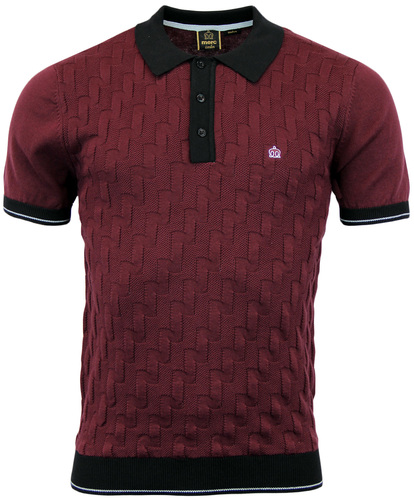 MERC Haxby Retro Sixties Mod Jacquard Knitted Polo in Wine