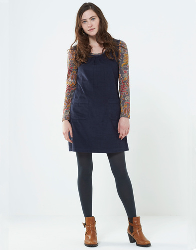 NOMADS Retro Sixties Mod Corduroy Pinafore Dress in Navy
