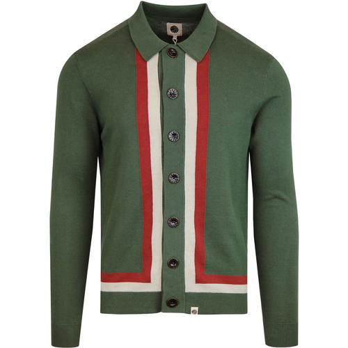 PRETTY GREEN Mod Contrast Stripe Polo Cardigan in Green