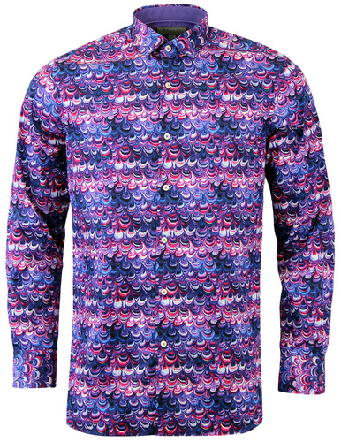 ROCOLA 60s Psychedelic Abstract Oil Paint Peacock Shirt in Purple