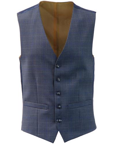 ANTIQUE ROGUE Retro 60s Mod Check Waistcoat in Airforce