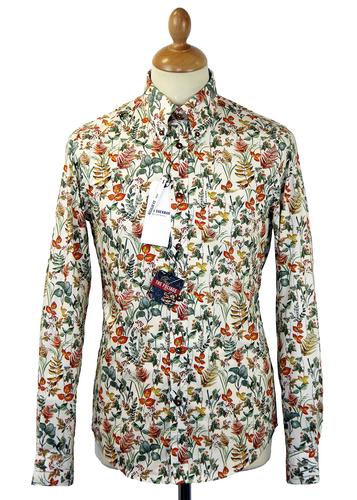 Ben Sherman Foliage Print Retro 60s Mod Floral Shirt Turtledove