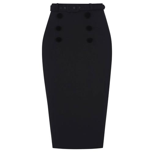 COLLECTIF Agatha Vintage 50s Plain Pencil Skirt In Black