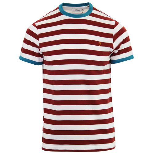 FARAH Belgrove Mens Retro Striped Ringer T-Shirt Bright Aqua