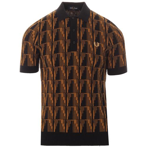 FRED PERRY 60s Mod Abstract Jacquard Knitted Polo Shirt