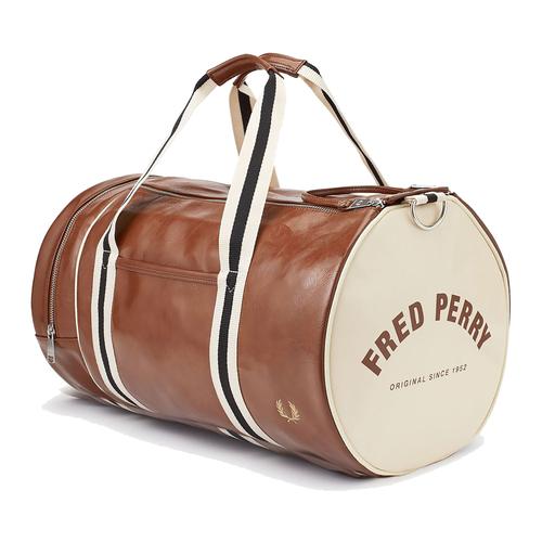 FRED PERRY Retro Mod Classic Barrel Bag in Tan & Ecru