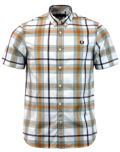 FRED PERRY Retro Mod Indie Bold Check S/S Shirt in Silver/Blue