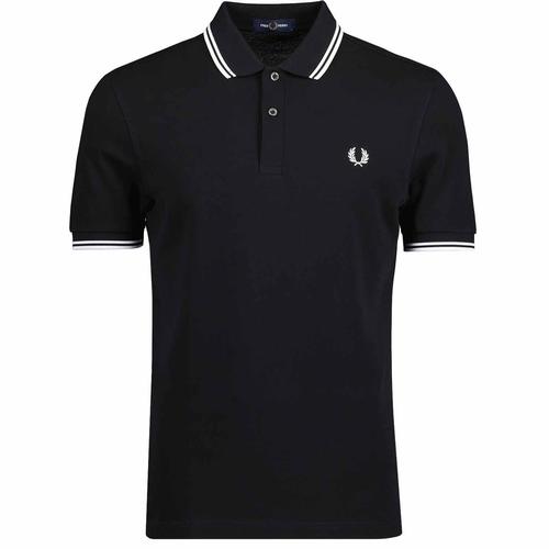 FRED PERRY M3600 Twin Tipped Polo Top in Black/White