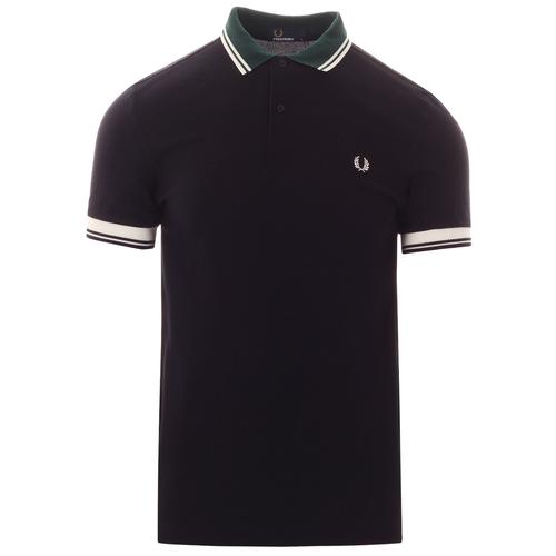FRED PERRY Men's Ribbed Trim Pique Polo Shirt in Navy