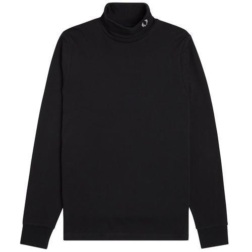 FRED PERRY Men's Retro Jersey Roll Neck Top in Black