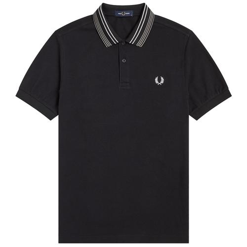 FRED PERRY Stripe Collar Mod Pique Polo Shirt in Black