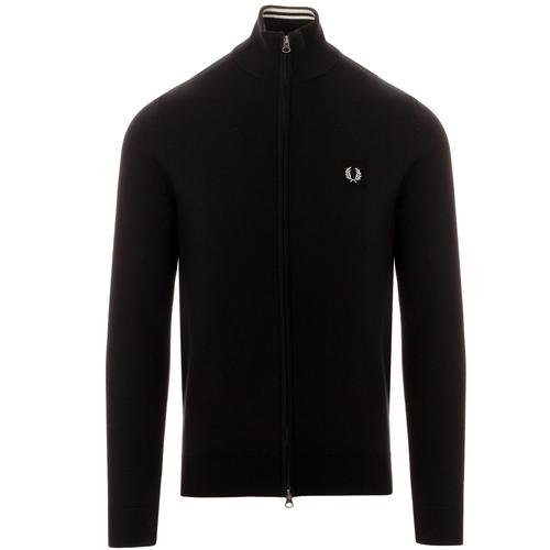 FRED PERRY Knitted Zip Through Tipped Track Top in Black