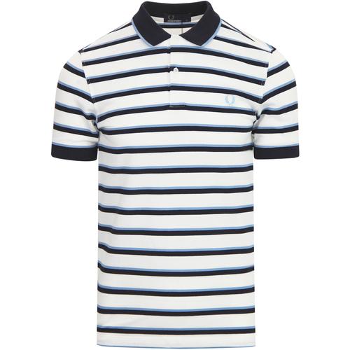 FRED PERRY Fine Stripe Retro Mod Pique Polo Shirt in Snow
