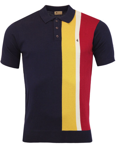 GABICCI VINTAGE Marco Retro Mod Stripe Panel Knitted Polo in Navy