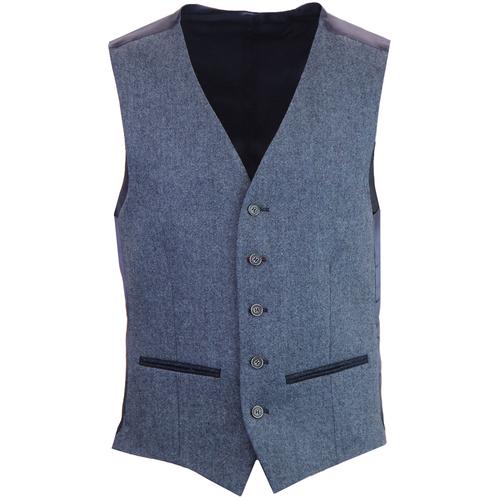 Men's Mod 5 Button V-Neck Blue Donegal Waistcoat