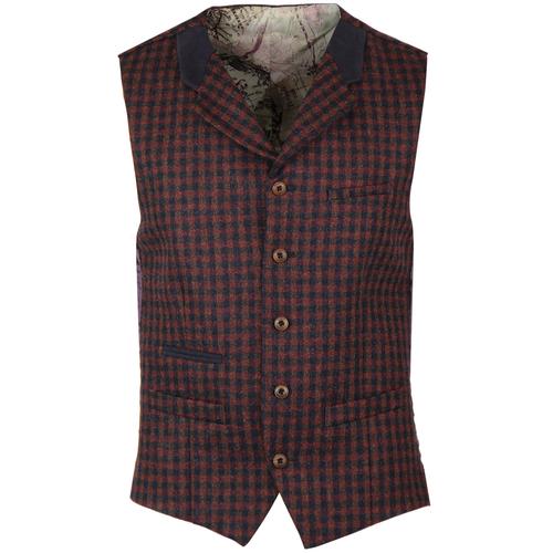 GIBSON LONDON Gingham Check Lapel Waistcoat (Red)