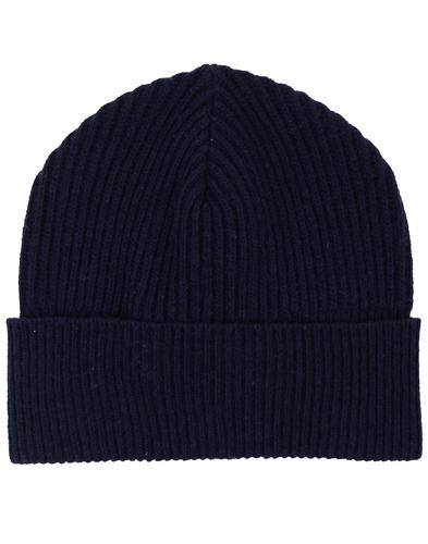 GLOVERALL Retro Knitted Fisherman's Beanie Hat in Navy