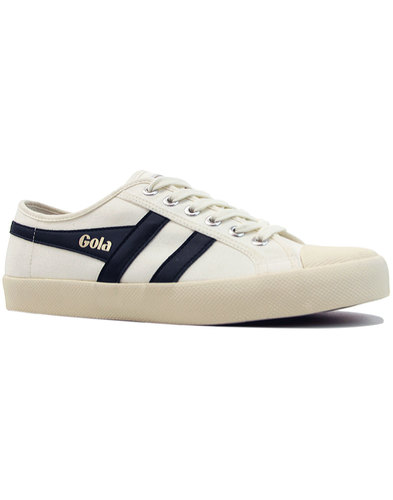 GOLA Coaster Retro 1970s Canvas Tennis Trainers in Off White/Navy