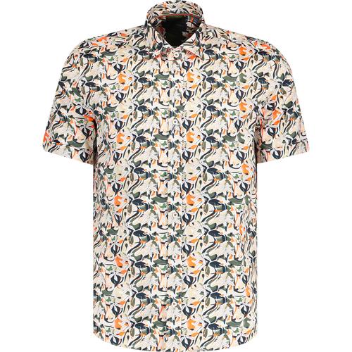 Guide London Abstract Floral Retro Mod S/S Shirt in white Green