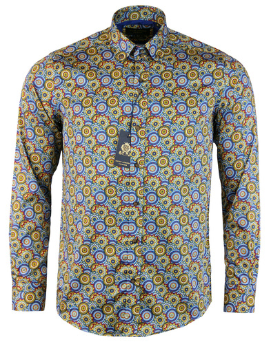 GUIDE LONDON Men's Retro 60s Mod Psychedelic Floral Circle Shirt