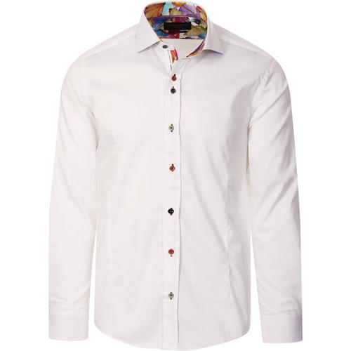 GUIDE LONDON Mod Multi Colour Button Smart Shirt in White