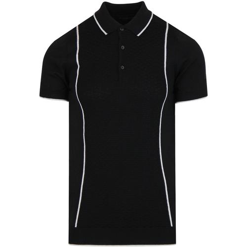 GUIDE LONDON Textured Panel Knitted Mod Polo in Black