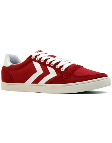 HUMMEL Slimmer Stadil Waxed Low Men's Retro 1970s Trainers in Red