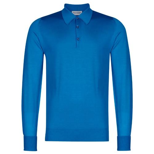 JOHN SMEDLEY 'Dorset' Merino Wool Mod Polo in Larimer Blue