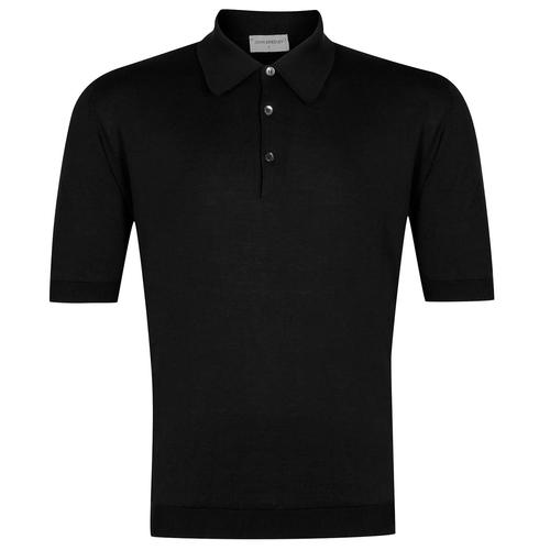 JOHN SMEDLEY 'Isis' Mens Knitted 1960's Mod Polo in Black