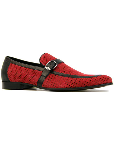LACUZZO Lane Retro 1960s Mod Two Tone Perf Suede Loafers in Red