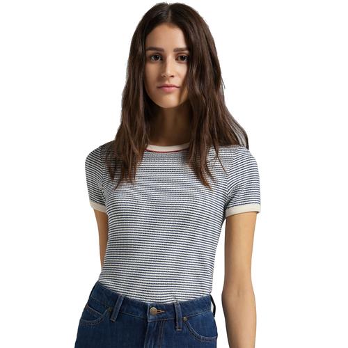 LEE JEANS Womens Stripe Ribbed Slim Fit Tee in Washed Blue