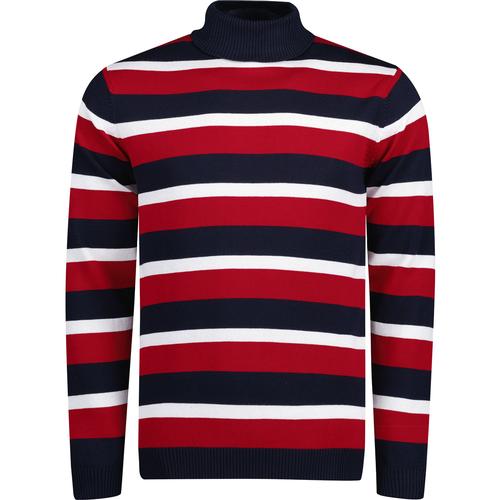 MADCAP ENGLAND Ashcroft Retro 60s Roll Neck Jumper in Red/Navy