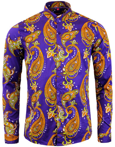 MADCAP ENGLAND Tanpura Paisley Retro 60s Mod Grandad Collar Shirt