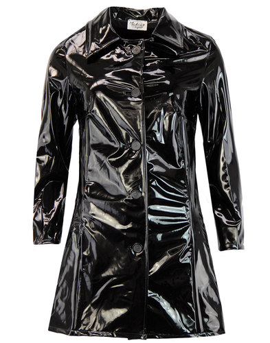 MADCAP ENGLAND Jackie Retro Mod 60's PVC Raincoat in Black/Black