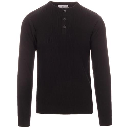 MADCAP ENGLAND Caine Mod Ribbed Grandad Top in Black