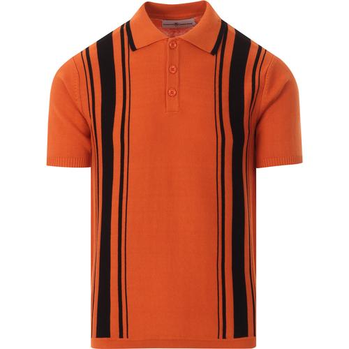 MADCAP ENGLAND Aftermath Mod Knit Stripe Polo Shirt Rust